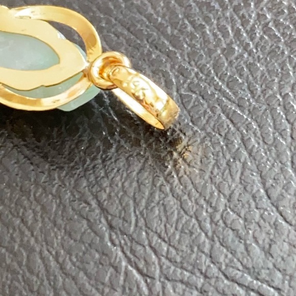 14K Solid Gold Kwan Yin Guanyin Female Buddha Natural Jadeite Jade Pendant - Picture 6 of 8